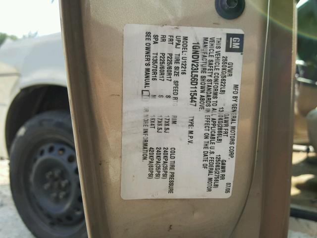 1GNDV23L56D115447 - 2006 CHEVROLET UPLANDER L 棕色 照片 10