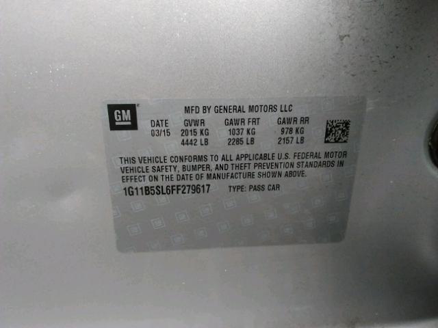 1G11B5SL6FF279617 - 2015 CHEVROLET MALIBU LS ვერცხლისფერი ფოტო 10