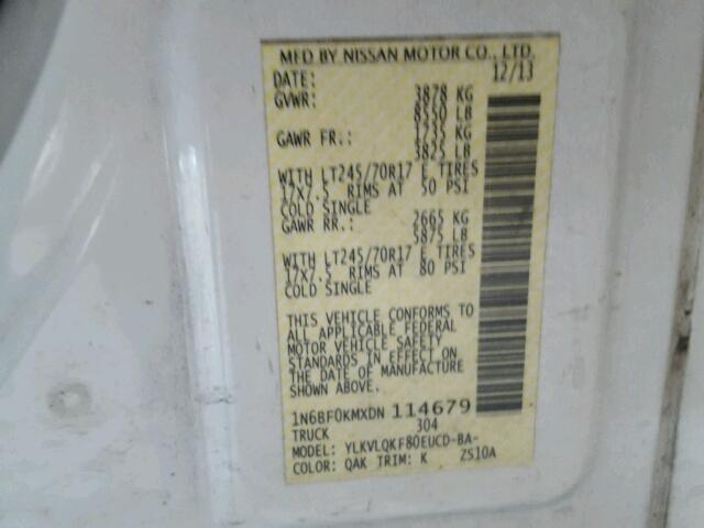 1N6BF0KMXDN114679 - 2013 NISSAN NV WHITE photo 10