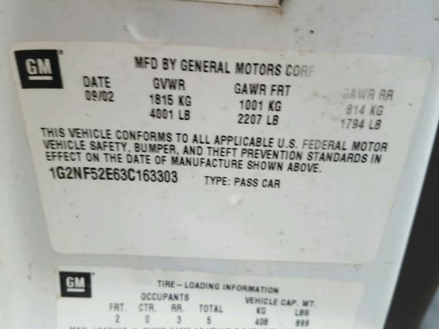 1G2NF52E63C163303 - 2003 PONTIAC GRAND AM S 白色 照片 10