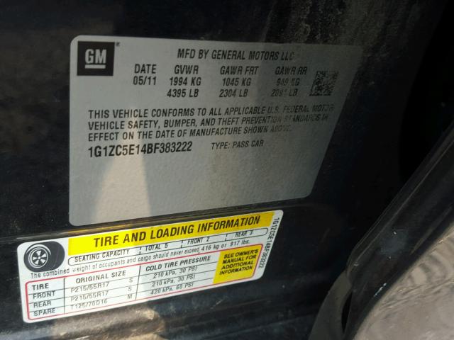 1G1ZC5E14BF383222 - 2011 CHEVROLET MALIBU 1LT GRAY photo 10