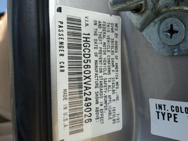 1HGCD560XVA249026 - 1997 HONDA ACCORD GRAY photo 10