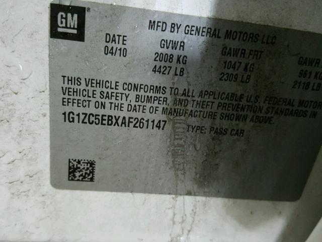 1G1ZC5EBXAF261147 - 2010 CHEVROLET MALIBU 1LT თეთრი ფოტო 10