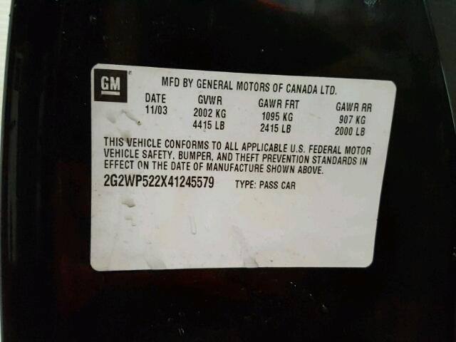 2G2WP522X41245579 - 2004 PONTIAC GRAND PRIX BLACK photo 10