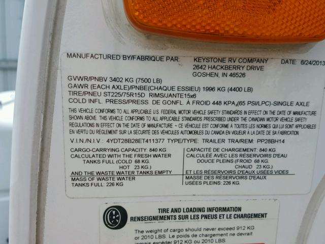 4YDT28B28ET411377 - 2014 KEYSTONE PASSPORT 白色 照片 10