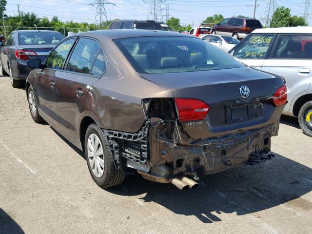 3VW2K7AJ1BM068792 - 2011 VOLKSWAGEN JETTA BASE 棕色 照片 3