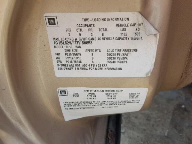 1G1BL52W1TR150853 - 1996 CHEVROLET CAPRICE CL თაფლისფერი ფოტო 10