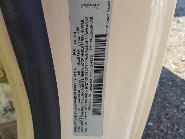 3VWCM31Y15M314426 - 2005 VOLKSWAGEN NEW BEETLE 奶油色 照片 10