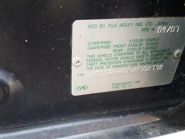 JF1SG666X8H702798 - 2008 SUBARU FORESTER S 黑色 照片 10