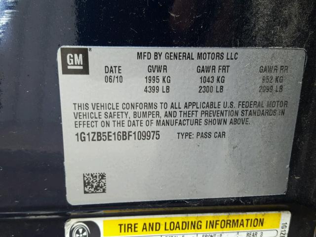 1G1ZB5E16BF109975 - 2011 CHEVROLET MALIBU LS Mavi foto 10