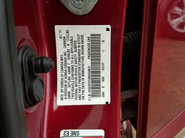 2HGFA1F52BH544631 - 2011 HONDA CIVIC LX RED photo 10