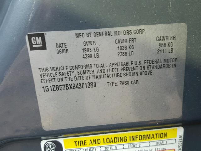 1G1ZG57BX84301380 - 2008 CHEVROLET MALIBU LS Boz foto 10