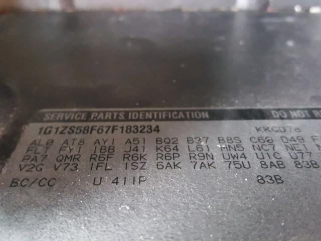 1G1ZS58F67F183234 - 2007 CHEVROLET MALIBU LS ნაცრისფერი ფოტო 10