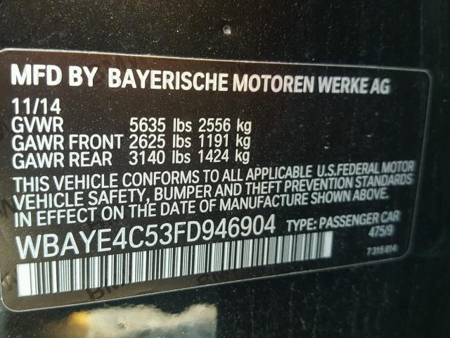 WBAYE4C53FD946904 - 2015 BMW 740 LI BLACK photo 10