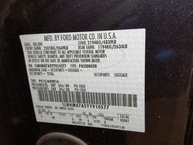 1LNHM87A5YY910577 - 2000 LINCOLN LS 蓝色 照片 10