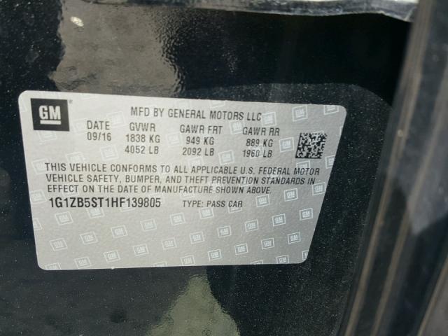 1G1ZB5ST1HF139805 - 2017 CHEVROLET MALIBU LS შავი ფოტო 10