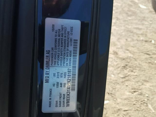 WMEEK31X19K218187 - 2009 SMART FORTWO PAS 蓝色 照片 10