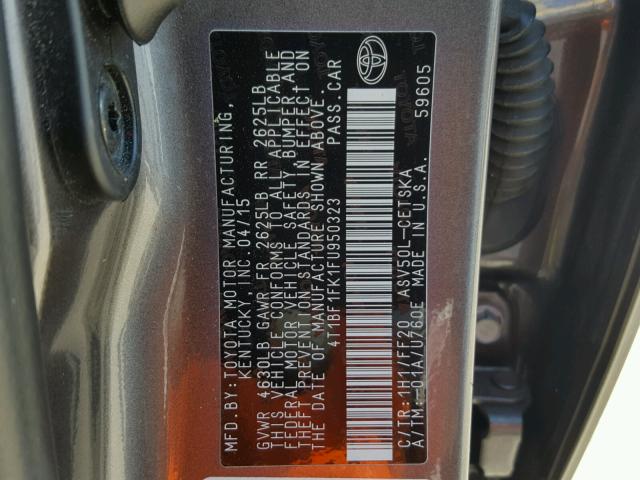 4T1BF1FK1FU950323 - 2015 TOYOTA CAMRY LE GRAY photo 10