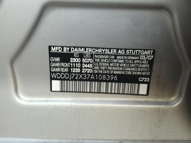 WDDDJ72X37A108396 - 2007 MERCEDES-BENZ CLS 550 GRAY photo 10