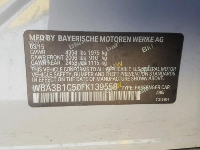 WBA3B1C50FK139558 - 2015 BMW 320 I WHITE photo 10