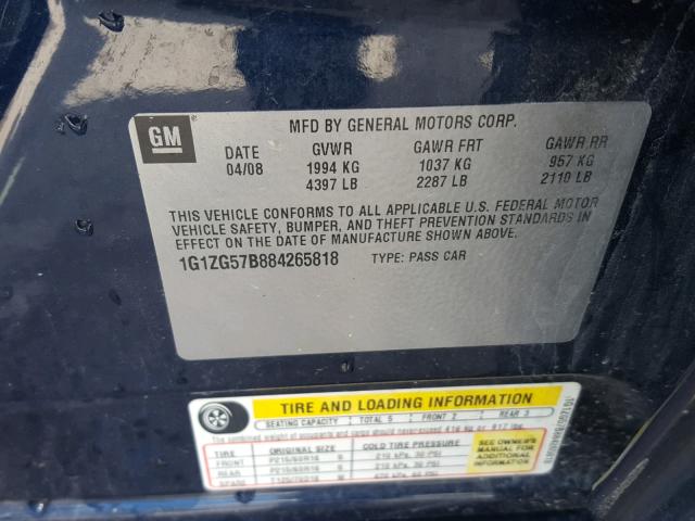 1G1ZG57B884265818 - 2008 CHEVROLET MALIBU LS 蓝色 照片 10