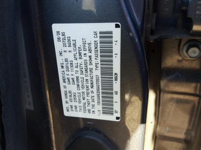 19UUA662X6A070507 - 2006 ACURA 3.2TL GRAY photo 10