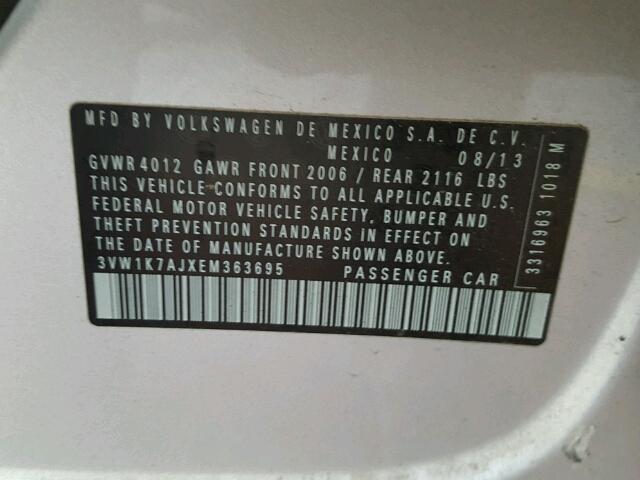 3VW1K7AJXEM363695 - 2014 VOLKSWAGEN JETTA BASE SILVER photo 10