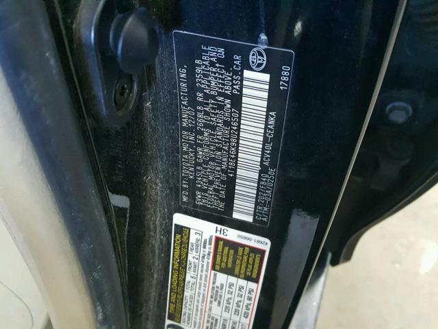 4T1BE46K98U246507 - 2008 TOYOTA CAMRY CE BLACK photo 10