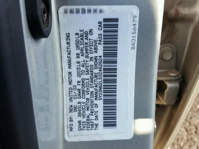 5Y2SN62L53Z462624 - 2003 PONTIAC VIBE GT SILVER photo 10