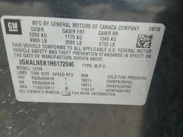 2GKALNEK1H6172046 - 2017 GMC TERRAIN GRAY photo 10