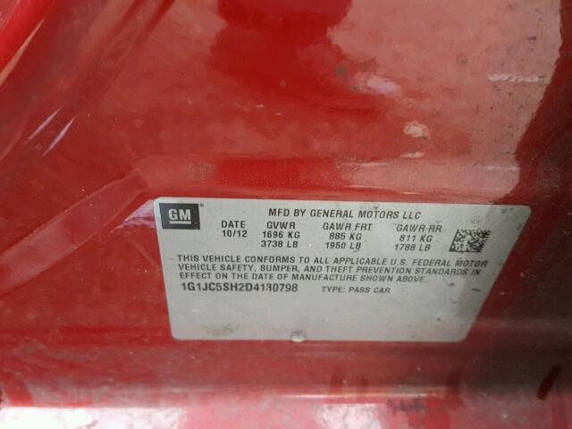 1G1JC5SH2D4130798 - 2013 CHEVROLET SONIC LT Qırmızı foto 10