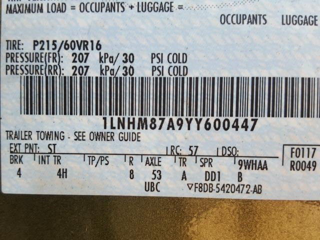 1LNHM87A9YY600447 - 2000 LINCOLN LS მწვანე ფოტო 10