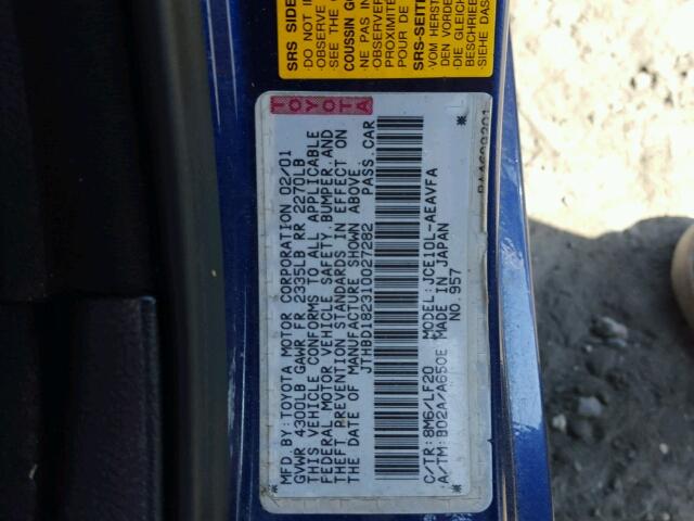 JTHBD182310027282 - 2001 LEXUS IS 300 BLUE photo 10