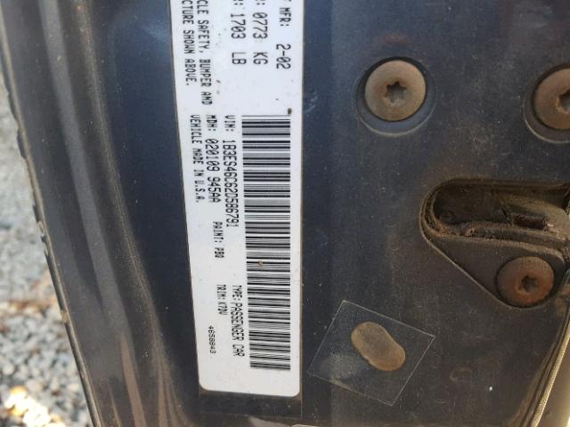 1B3ES46C62D586791 - 2002 DODGE NEON SE GRAY photo 10