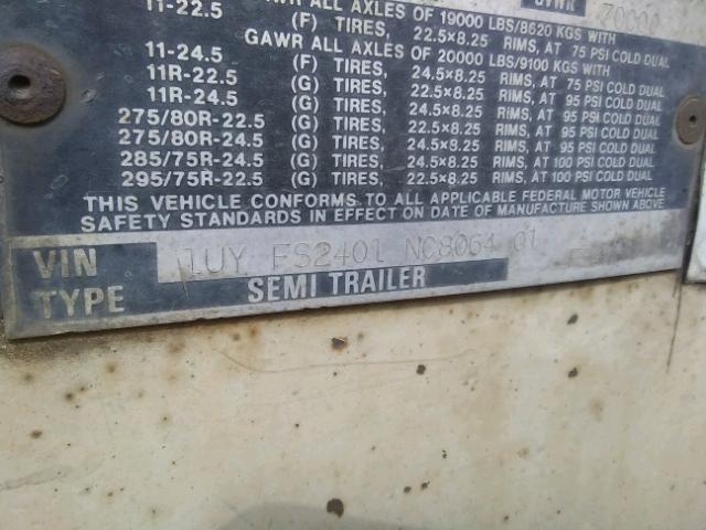 1UYFS2401NC806401 - 1992 UTILITY TRAILER BEIGE photo 10