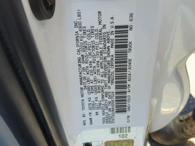 5TETX22NX9Z667524 - 2009 TOYOTA TACOMA ACC WHITE photo 10