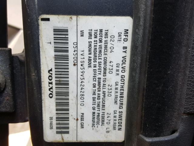 YV1SW59V542428010 - 2004 VOLVO V70 FWD GRAY photo 10