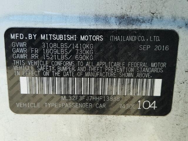 ML32F3FJ7HHF13838 - 2017 MITSUBISHI MIRAGE G4 WHITE photo 10