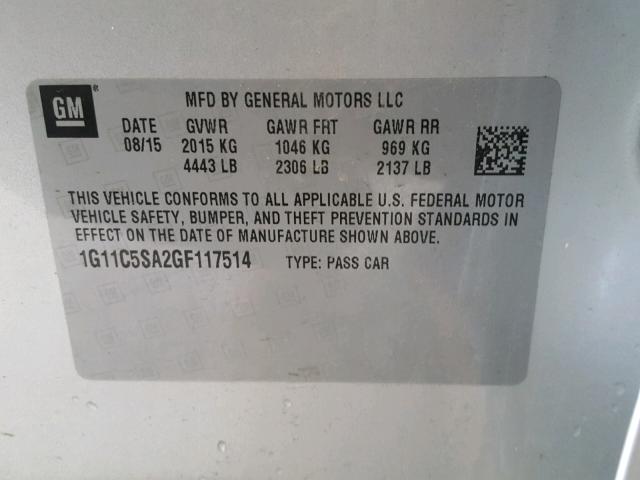 1G11C5SA2GF117514 - 2016 CHEVROLET MALIBU LIM 银色 照片 10