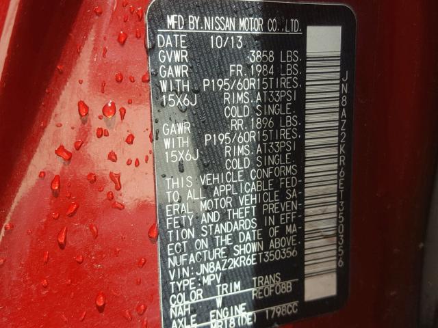 JN8AZ2KR6ET350356 - 2014 NISSAN CUBE S RED photo 10