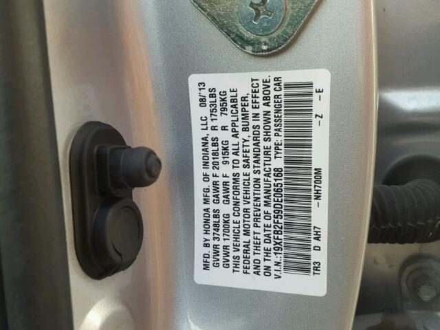 19XFB2F59DE065168 - 2013 HONDA CIVIC LX Argent photo 10