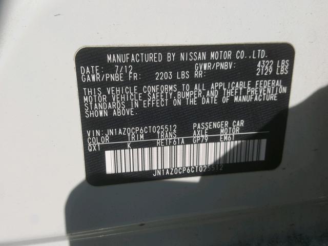 JN1AZ0CP6CT025512 - 2012 NISSAN LEAF SV WHITE photo 10