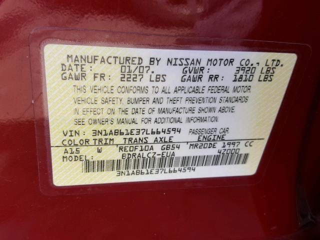 3N1AB61E37L664594 - 2007 NISSAN SENTRA 2.0 RED photo 10