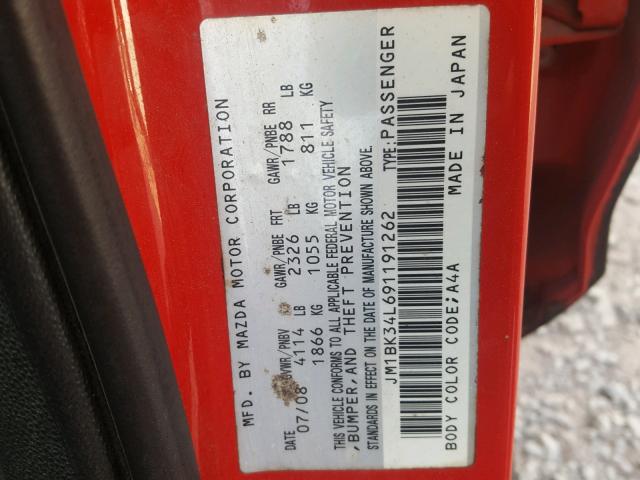 JM1BK34L691191262 - 2009 MAZDA SPEED 3 RED photo 10