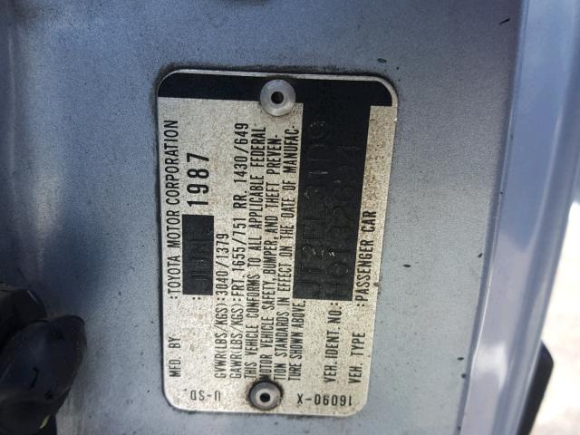 JT2EL31D9H0132694 - 1987 TOYOTA TERCEL BLUE photo 10