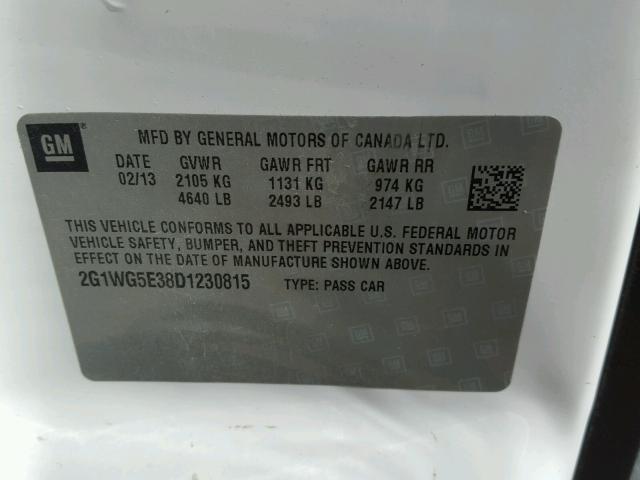 2G1WG5E38D1230815 - 2013 CHEVROLET IMPALA LT Սպիտակ լուսանկար 10