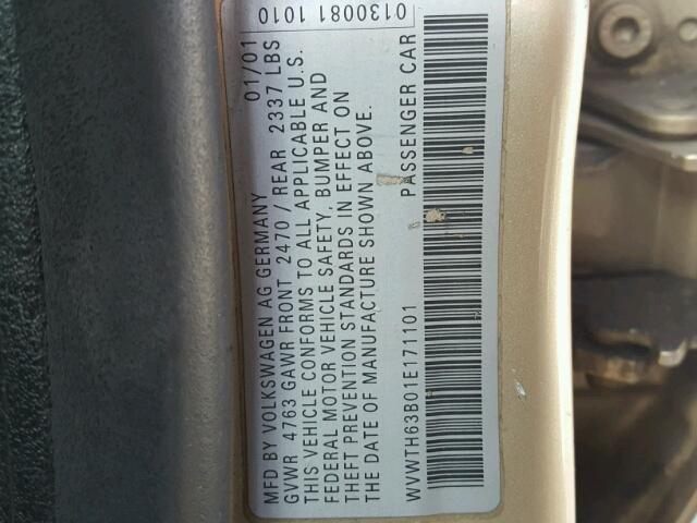 WVWTH63B01E171101 - 2001 VOLKSWAGEN PASSAT GLX 棕色 照片 10