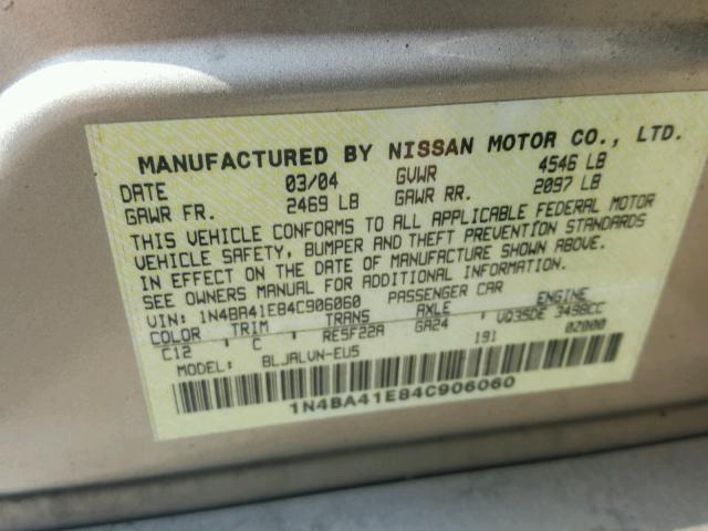 1N4BA41E84C906060 - 2004 NISSAN MAXIMA SE GOLD photo 10