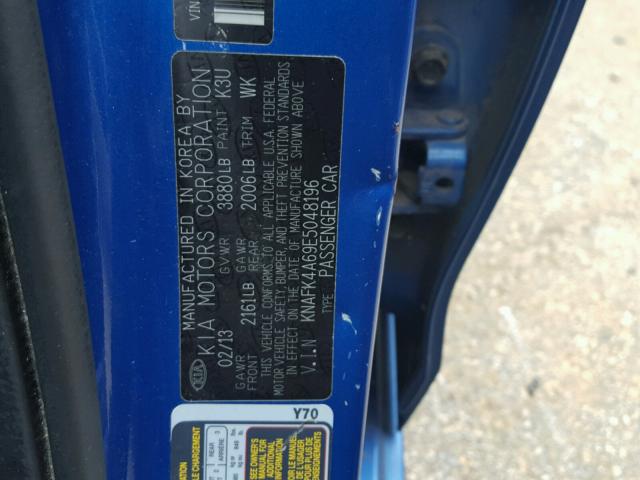 KNAFK4A69E5048196 - 2014 KIA FORTE LX BLUE photo 10