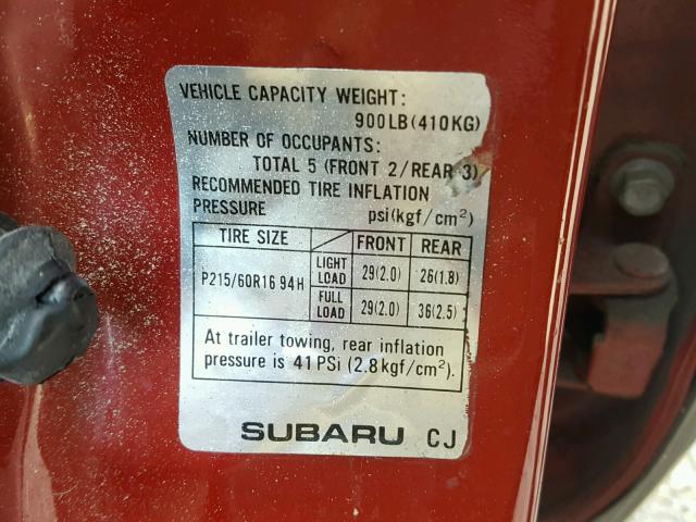 JF1SF655XYH730466 - 2000 SUBARU FORESTER S RED photo 10